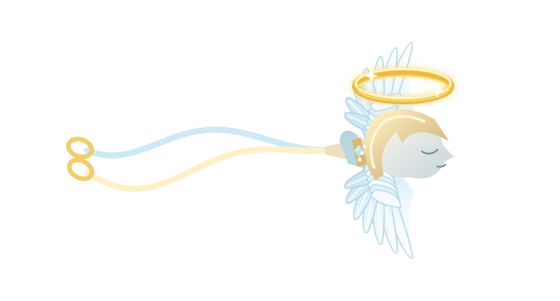 Angel set with golden halo, blue feathered wings and gold-ring tail