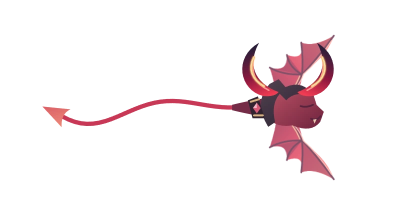 Devil set with scarlet horns, wings and pointed tail