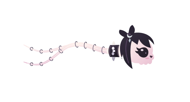 Goth cosmetic with dark hair, silver rings and soft split tail
