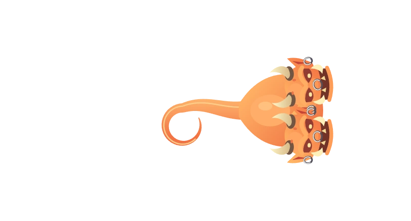 Twin-headed orange Ogre set with tusks and curled tail