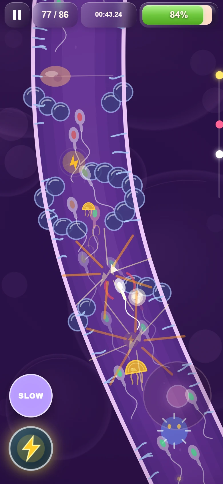 Classic white swimmer steering through a purple bend