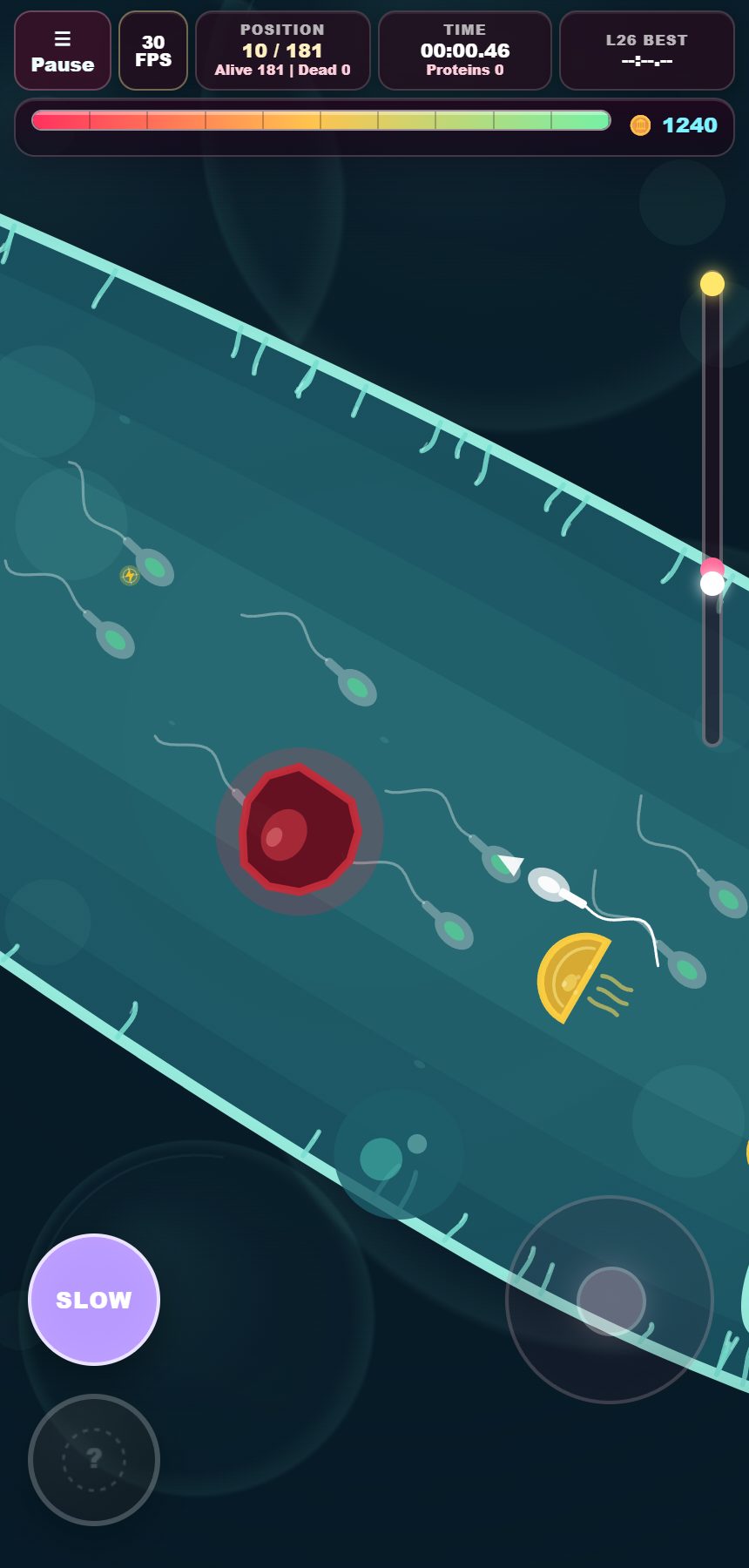 An ocean-colored course, drifting bubbles and rivals on the move.